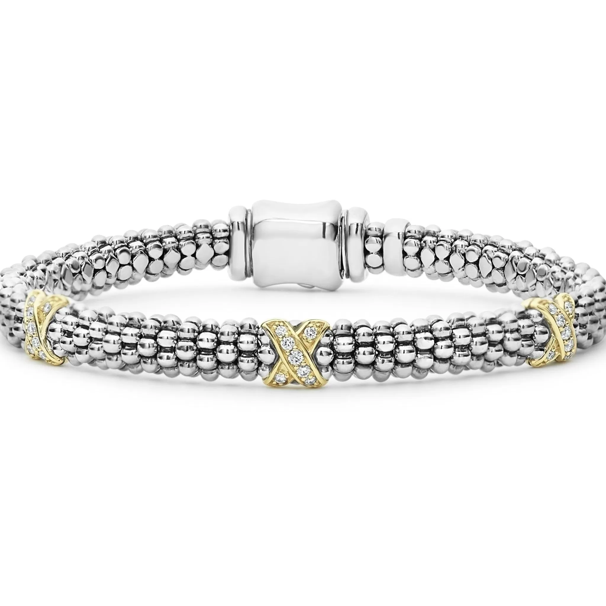 Online LAGOS Three Station Gold X Diamond Caviar Bracelet | 6Mm