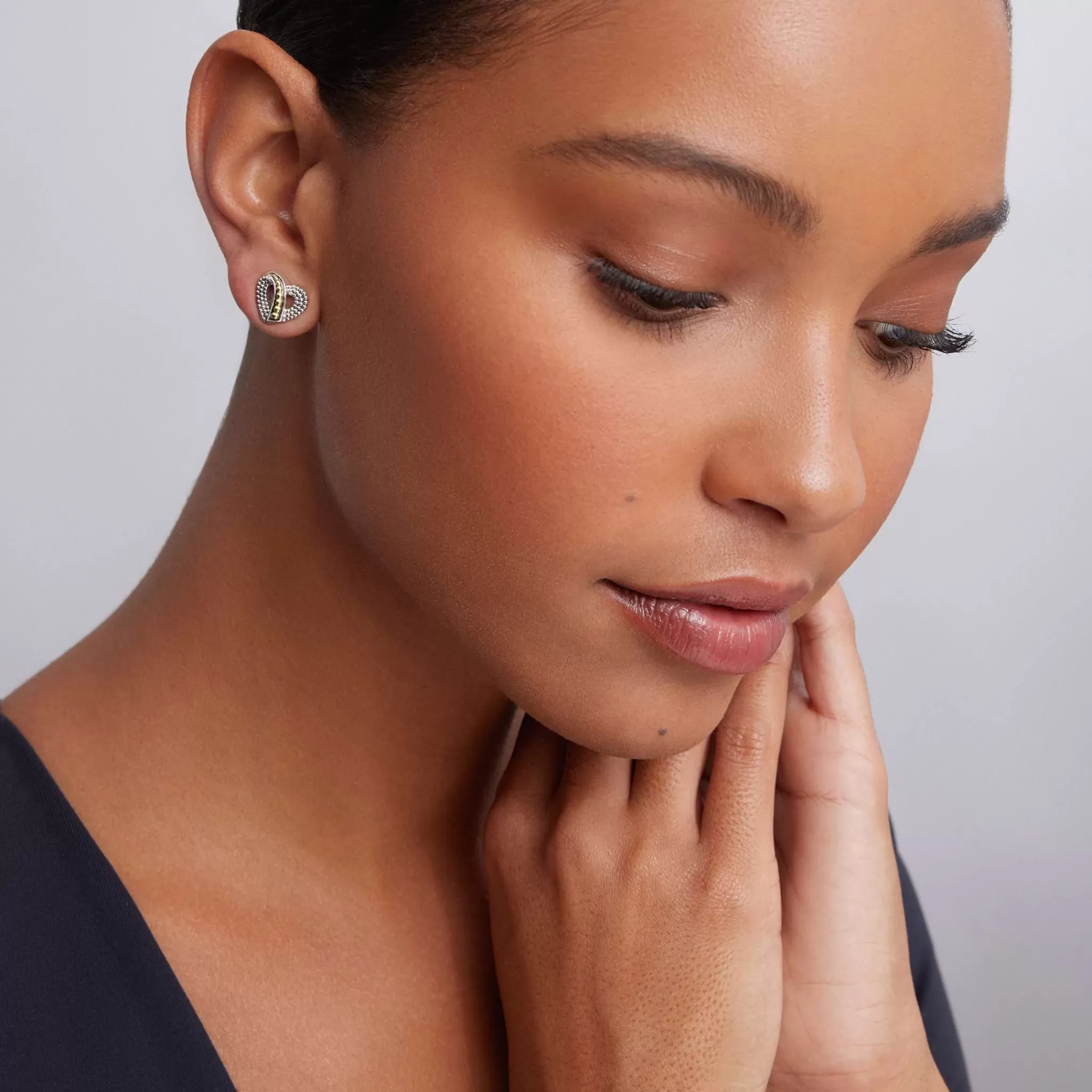 Best Sale LAGOS Two-Tone Beaded Heart Stud Earrings