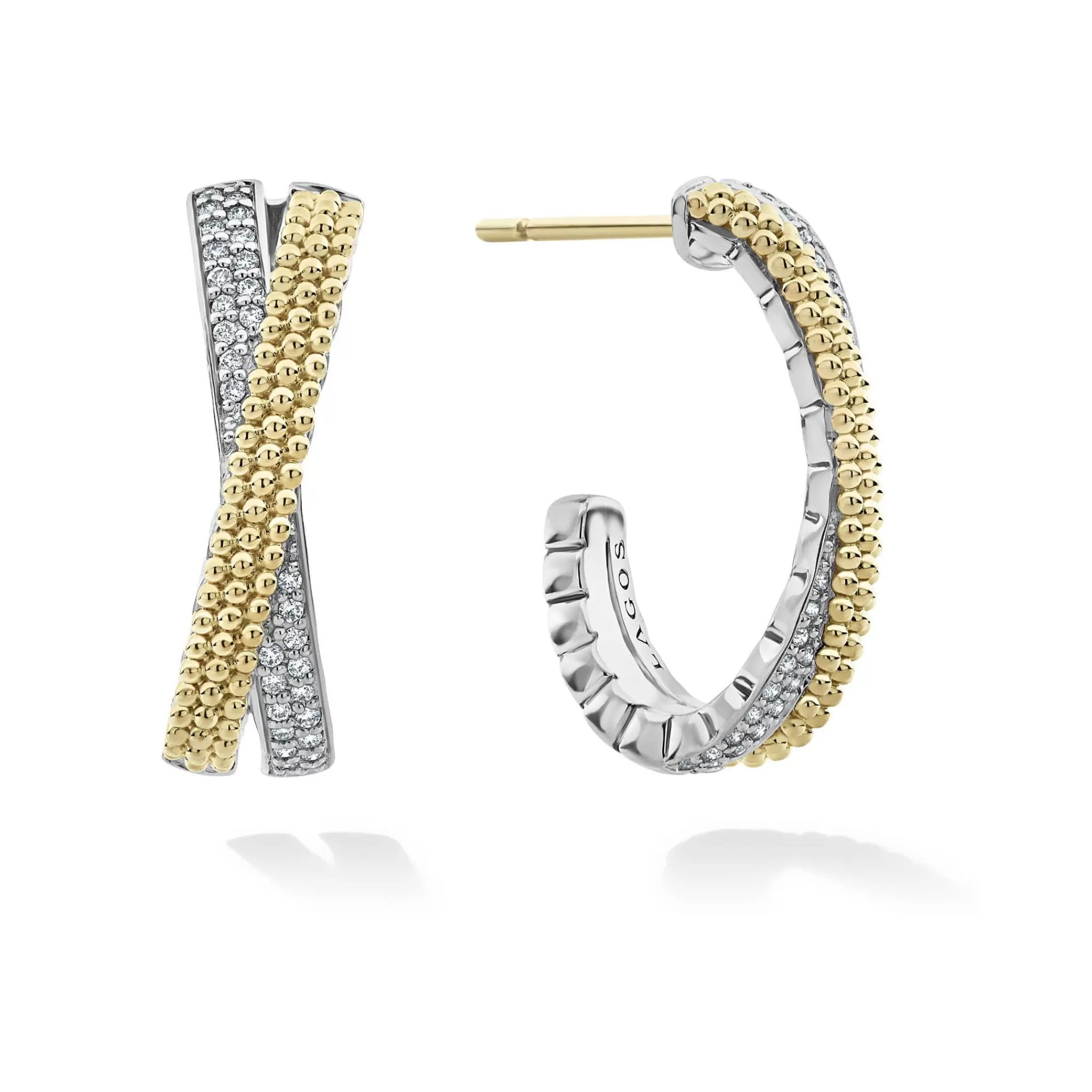 Clearance LAGOS Two-Tone Caviar X Diamond Hoop Earrings