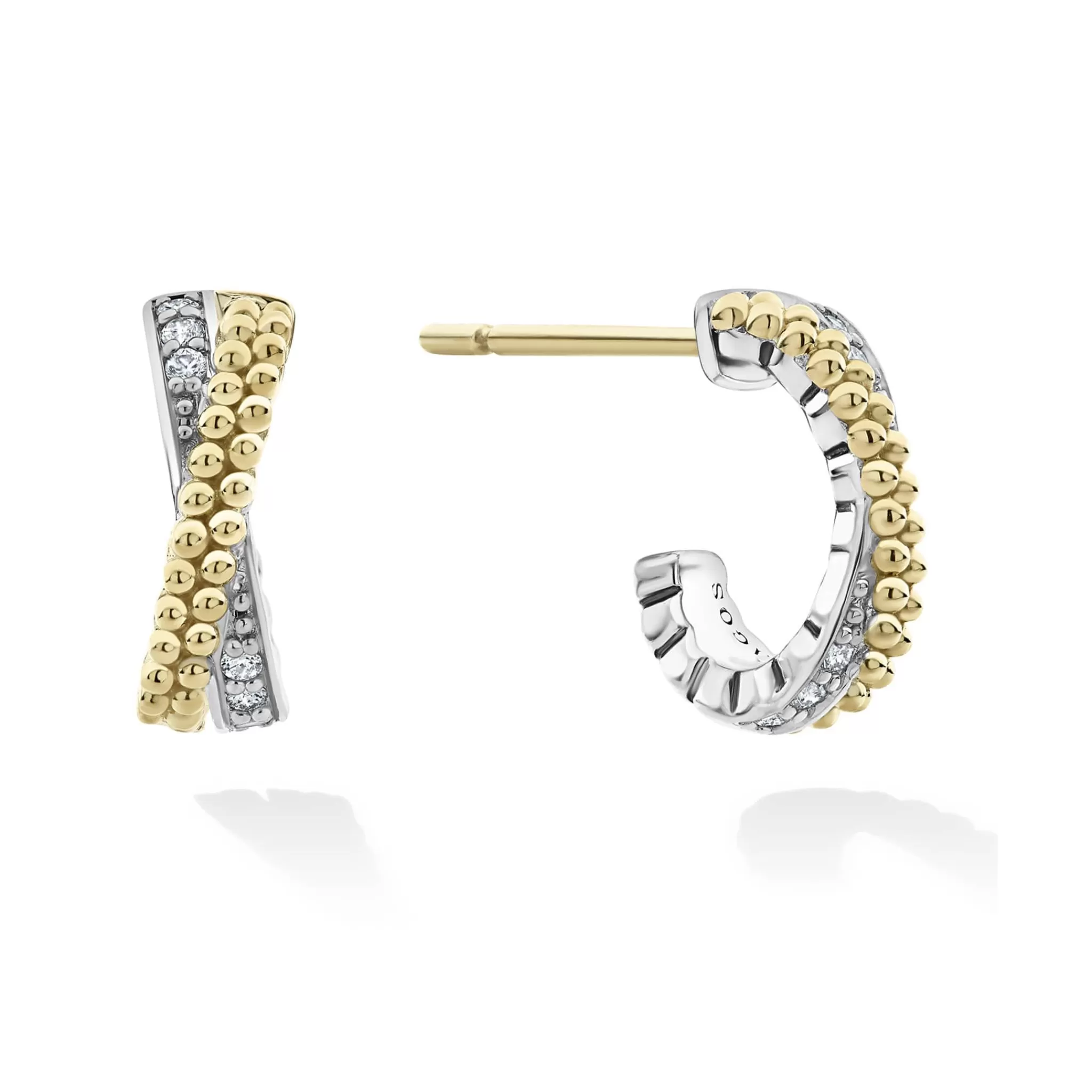 Shop LAGOS Two-Tone Caviar X Diamond Huggie Earrings