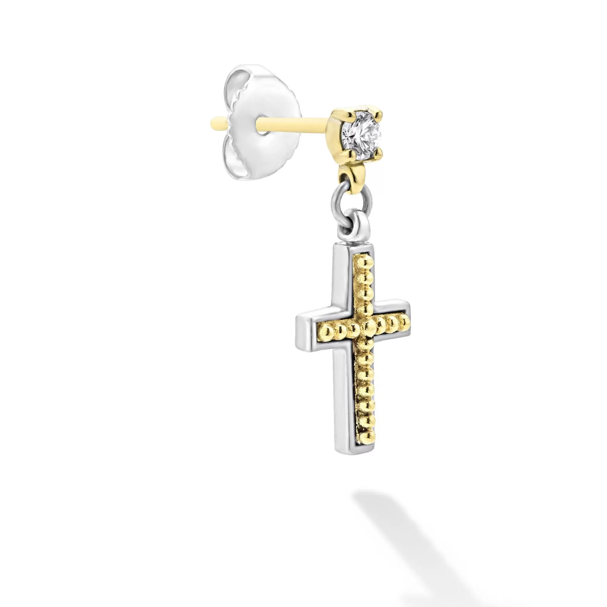 Hot LAGOS Two-Tone Diamond Cross Earring