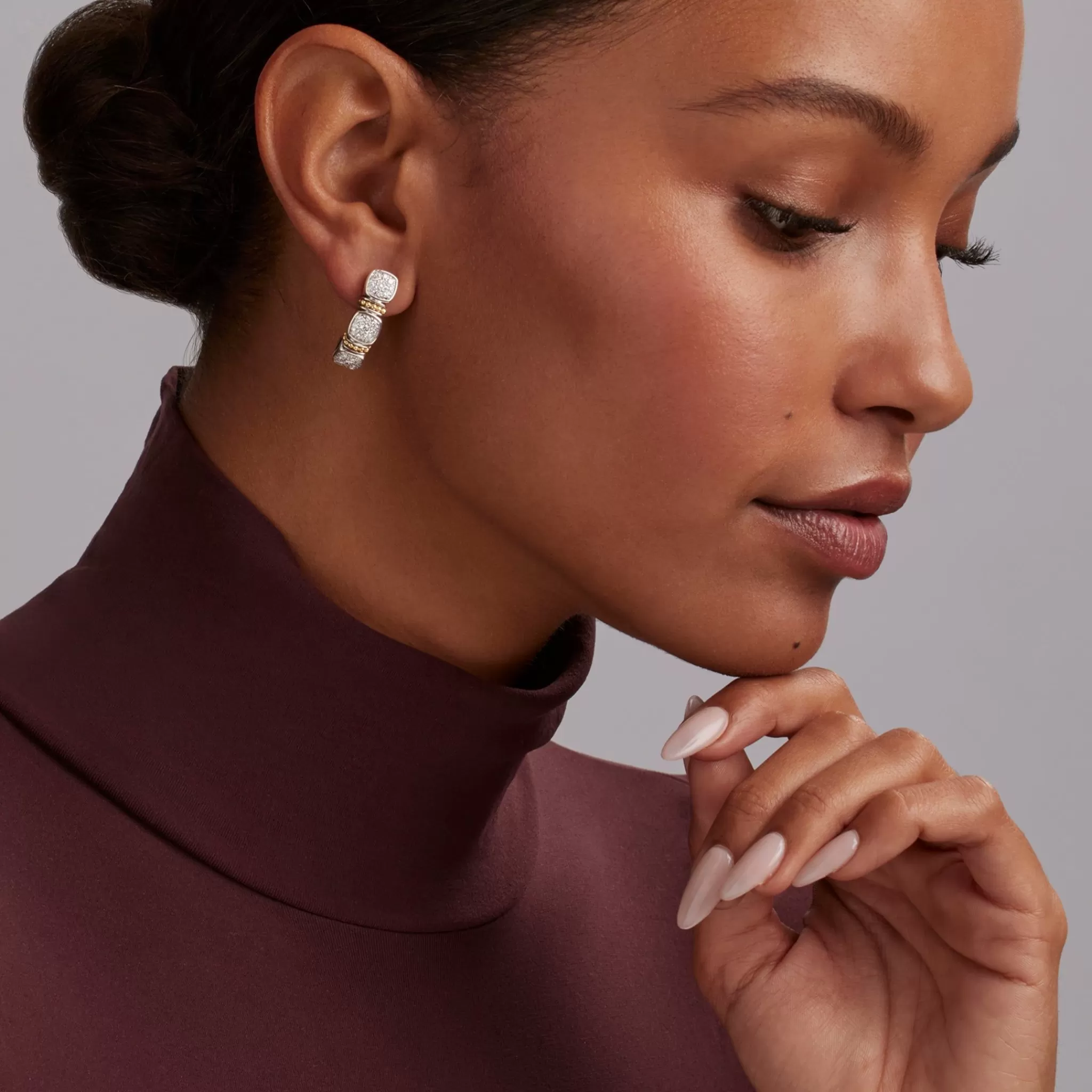 Fashion LAGOS Two-Tone Diamond Hoop Earrings