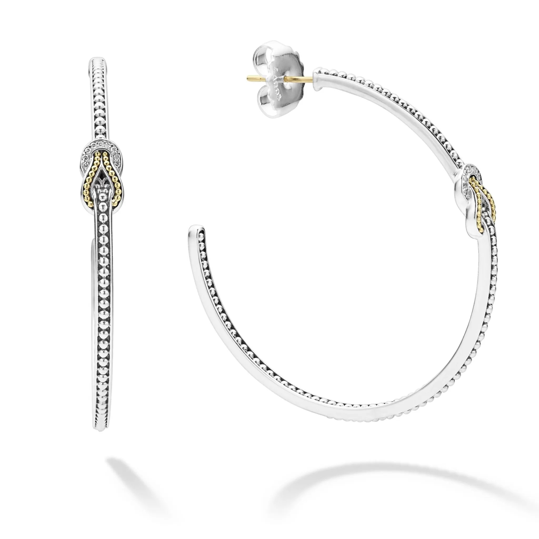 New LAGOS Two-Tone Knot Diamond Hoop Earring