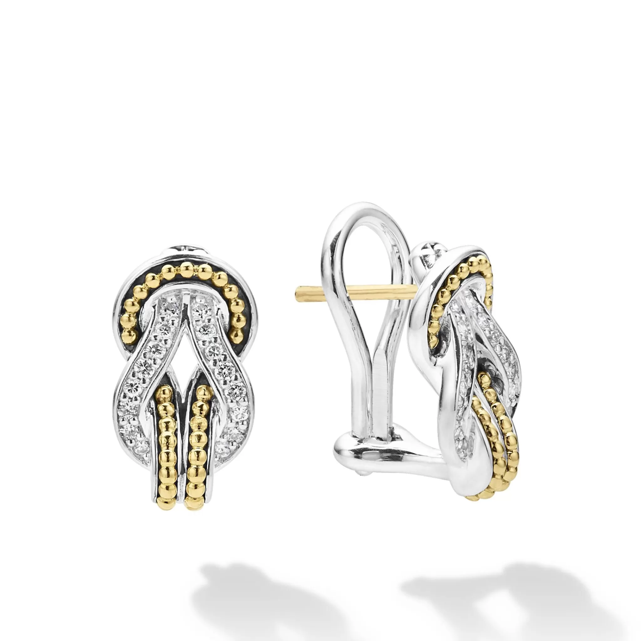 Best Sale LAGOS Two-Tone Knot Diamond Huggie Earrings