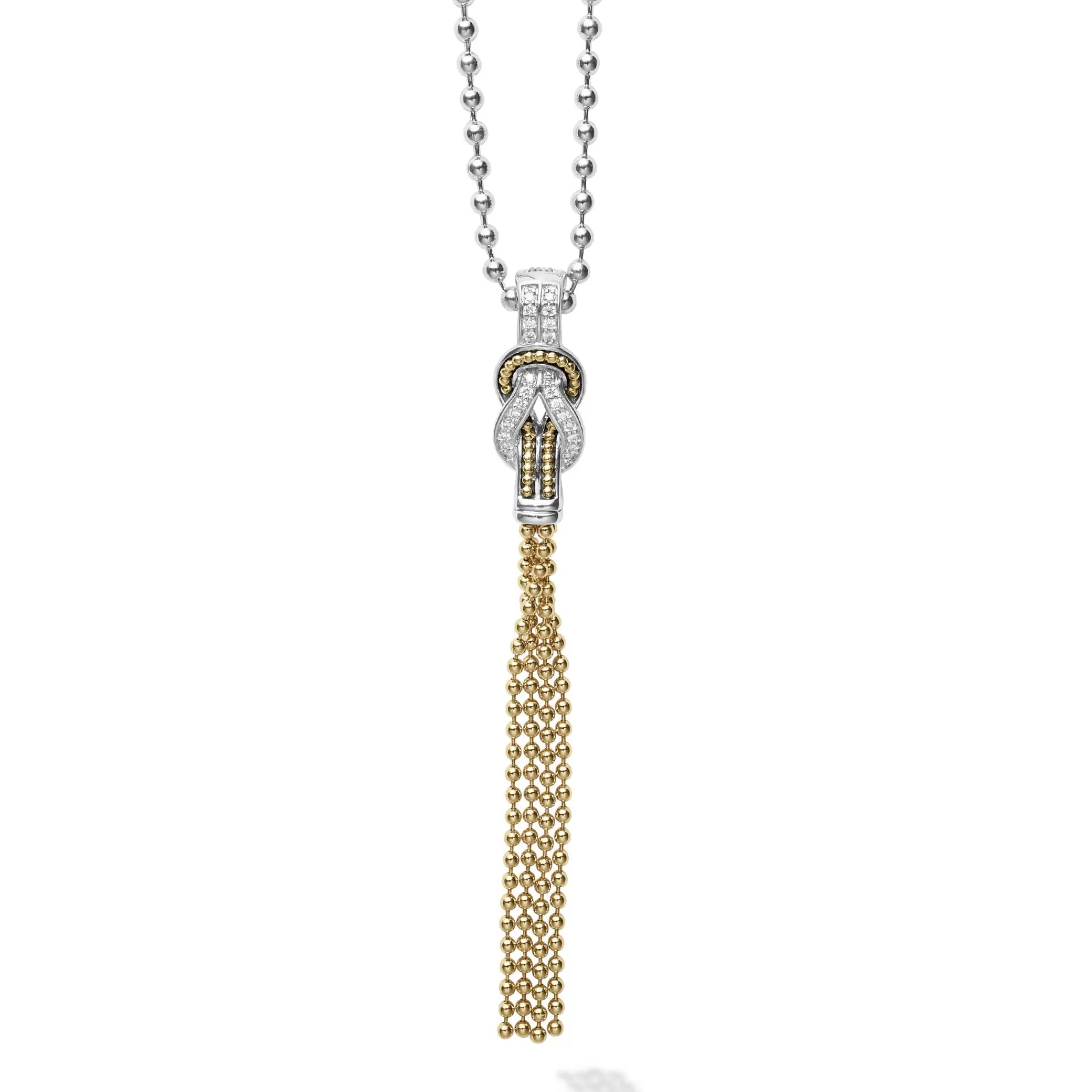 Fashion LAGOS Two-Tone Knot Diamond Tassel Pendant Necklace