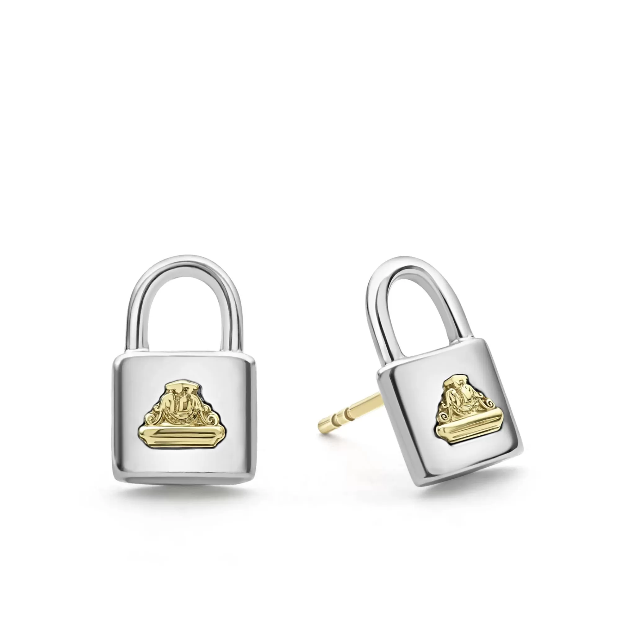 Hot LAGOS Two-Tone Lock Crest Stud Earrings