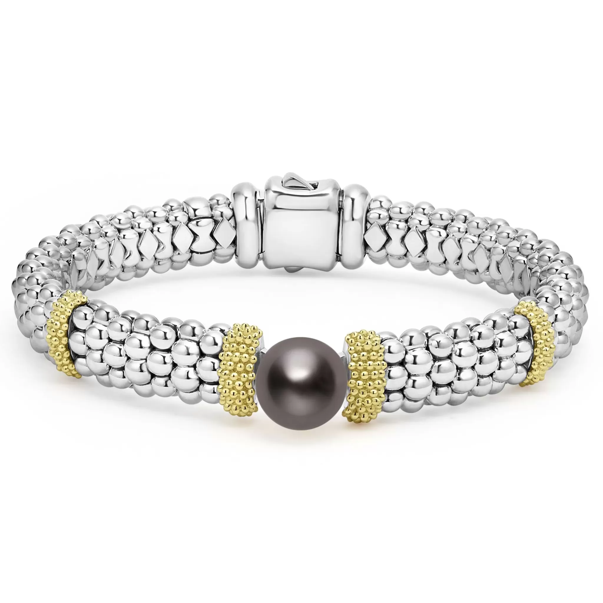 Shop LAGOS Two-Tone Tahitian Black Pearl Caviar Bracelet | 9Mm