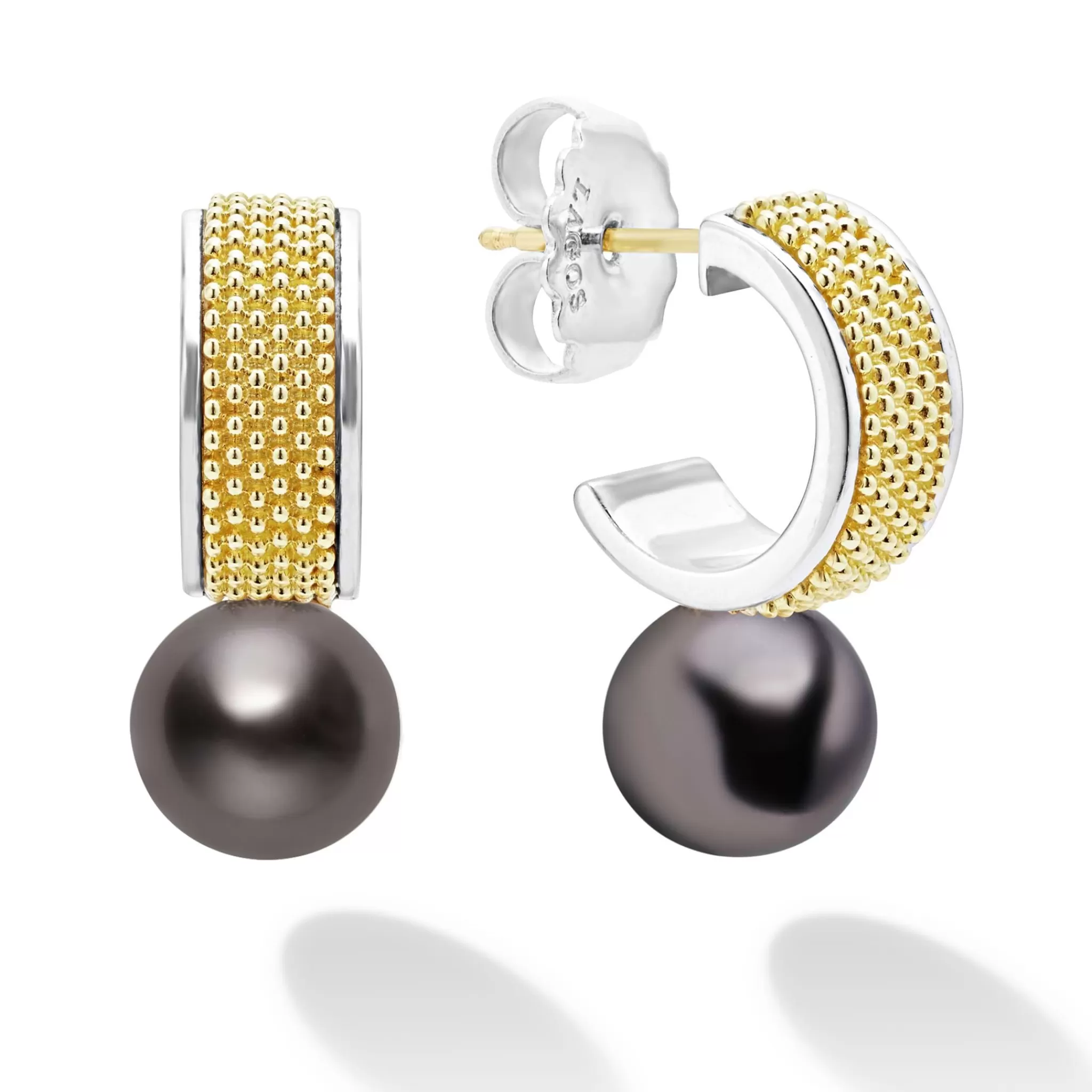 Discount LAGOS Two-Tone Tahitian Black Pearl Hoop Earrings