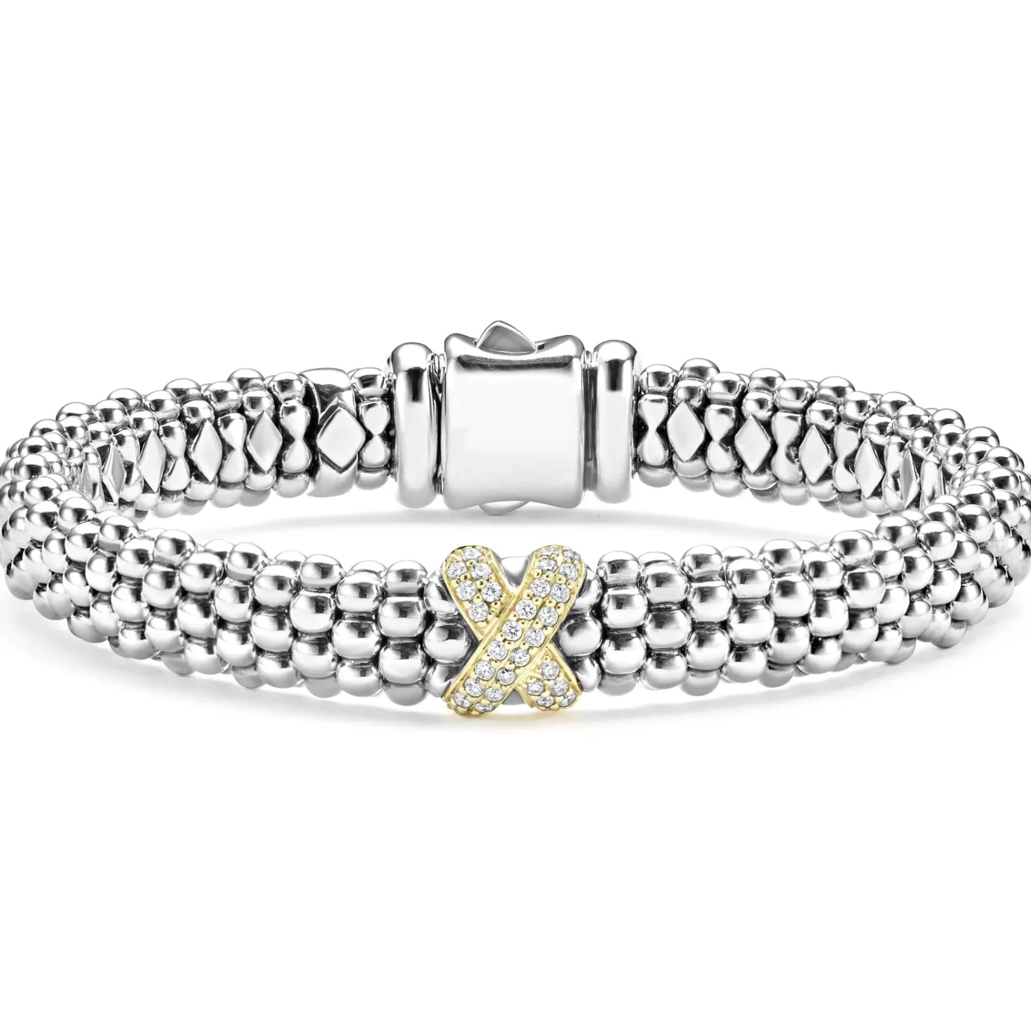 Clearance LAGOS Two-Tone X Caviar Diamond Bracelet | 9Mm